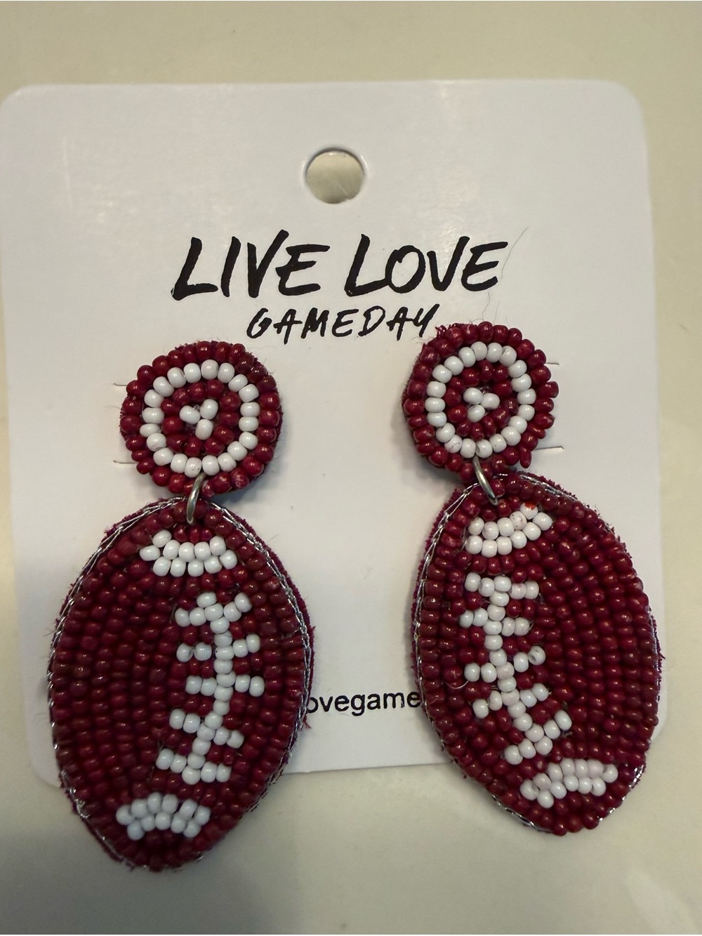 Brown & White Beaded Football Earrings
